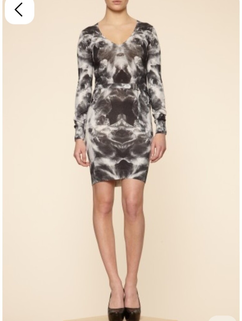 MCQ Alexander McQueen Black and White Long-Sleeve V-Neck Bodycon Dress M In VGUC
